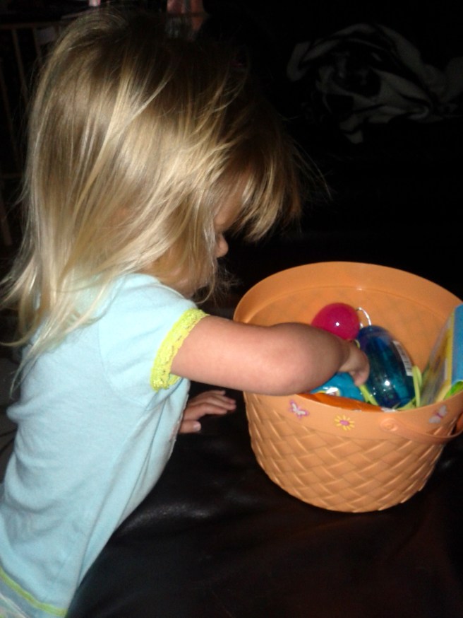 Checking out her Easter bunny loot